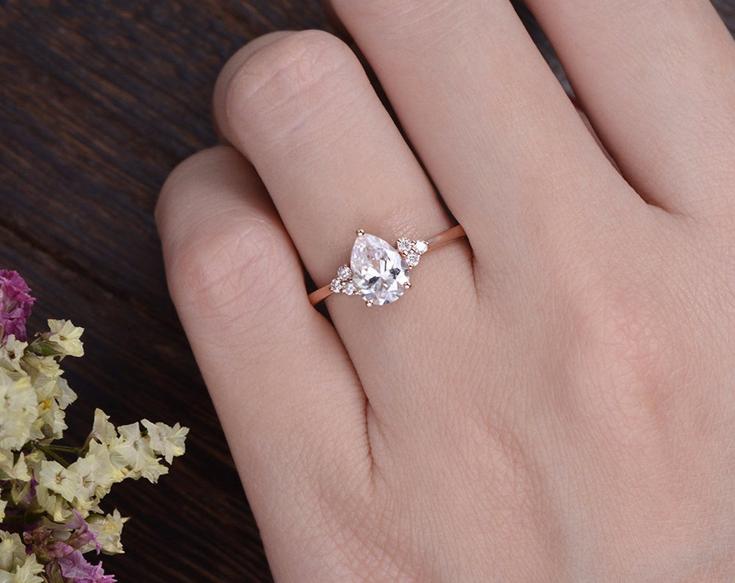 0.75 CT Pear Cluster Moissanite Engagement Ring 2