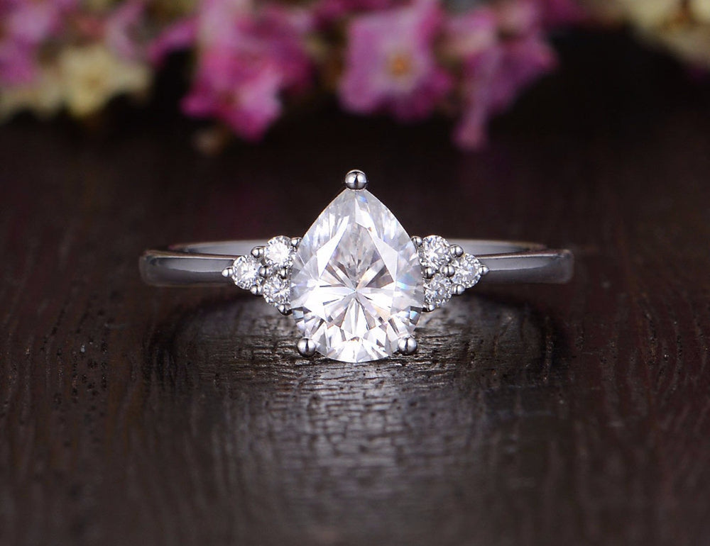 0.75 CT Pear Cluster Moissanite Engagement Ring 1