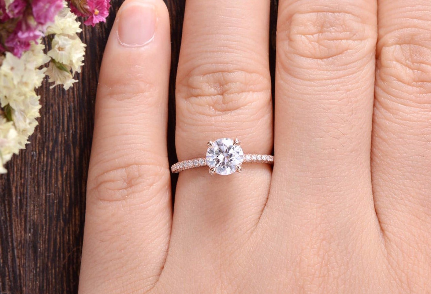 1.60 CT Round Cut Hidden Halo Pave Setting Moissanite Engagement Ring 2
