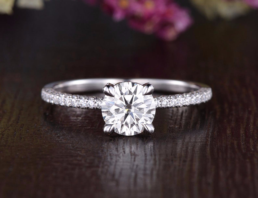 1.60 CT Round Cut Hidden Halo Pave Setting Moissanite Engagement Ring 1