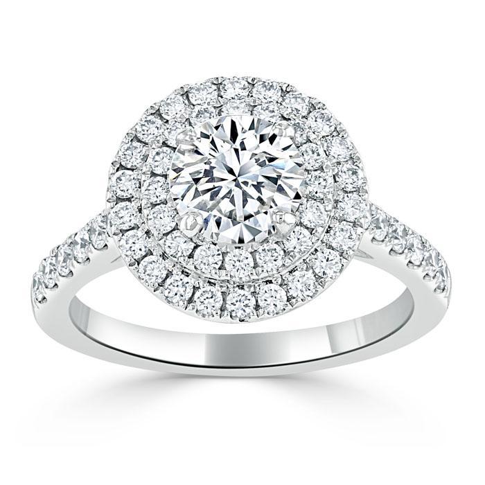 0.75 CT Round Cut Double Halo Moissanite Engagement Ring With Pave Setting 2